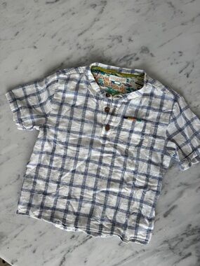 Louise Misha Blue Arun River Checks Boys Short Sleeve Shirt Linen Organic Cotton